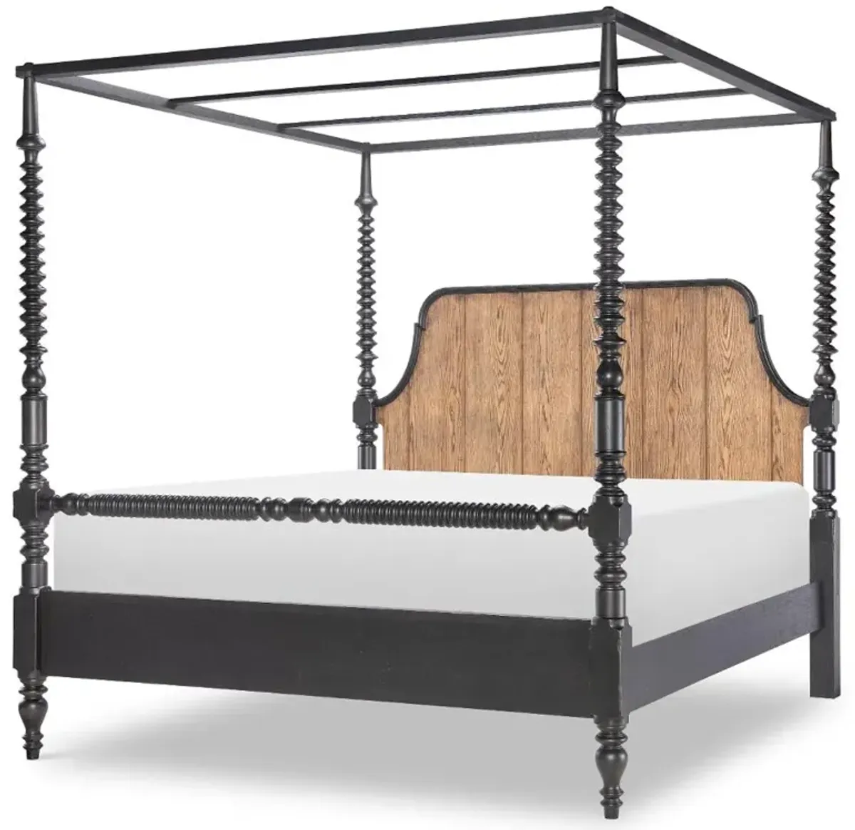 Country Living Black and Oak King Bobbin Canopy Bed