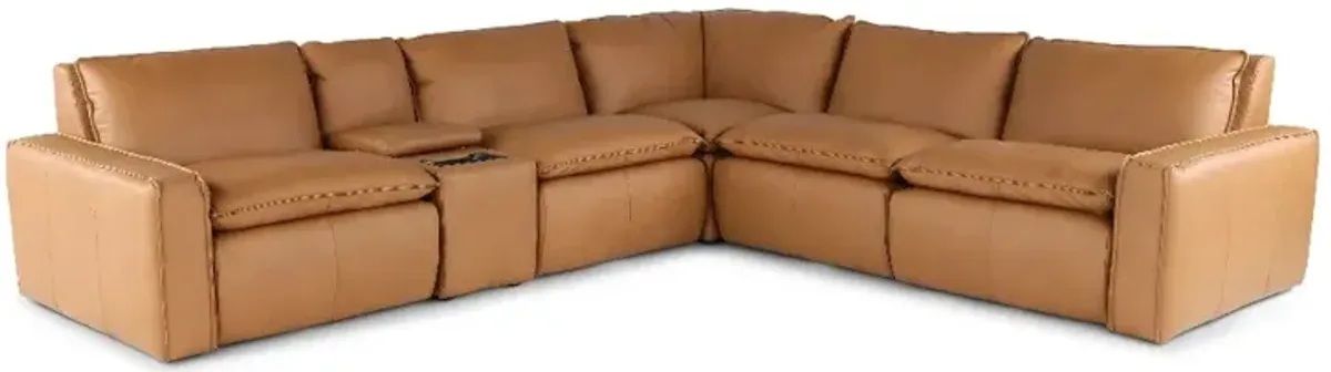 Oslo Tan Leather 6 Piece Sectional with Console