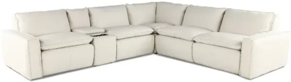 Oslo Off-White Leather 6 Piece Sectional with Console