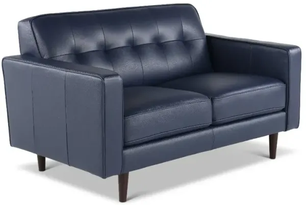 Stark Blue Leather Loveseat