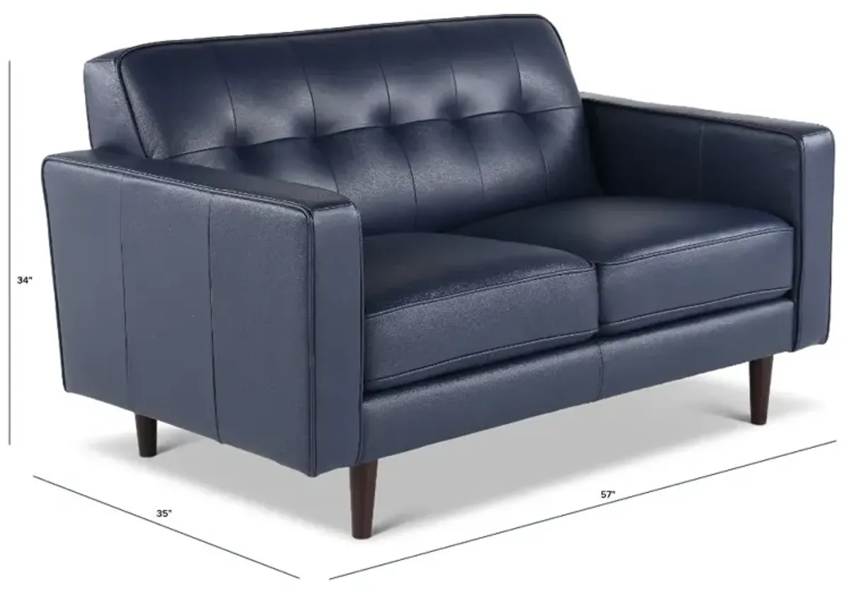 Stark Blue Leather Loveseat