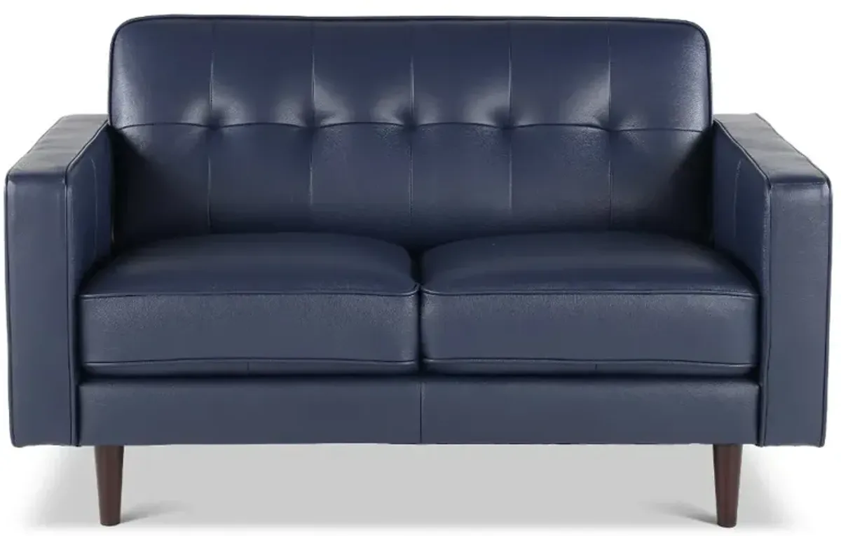 Stark Blue Leather Loveseat