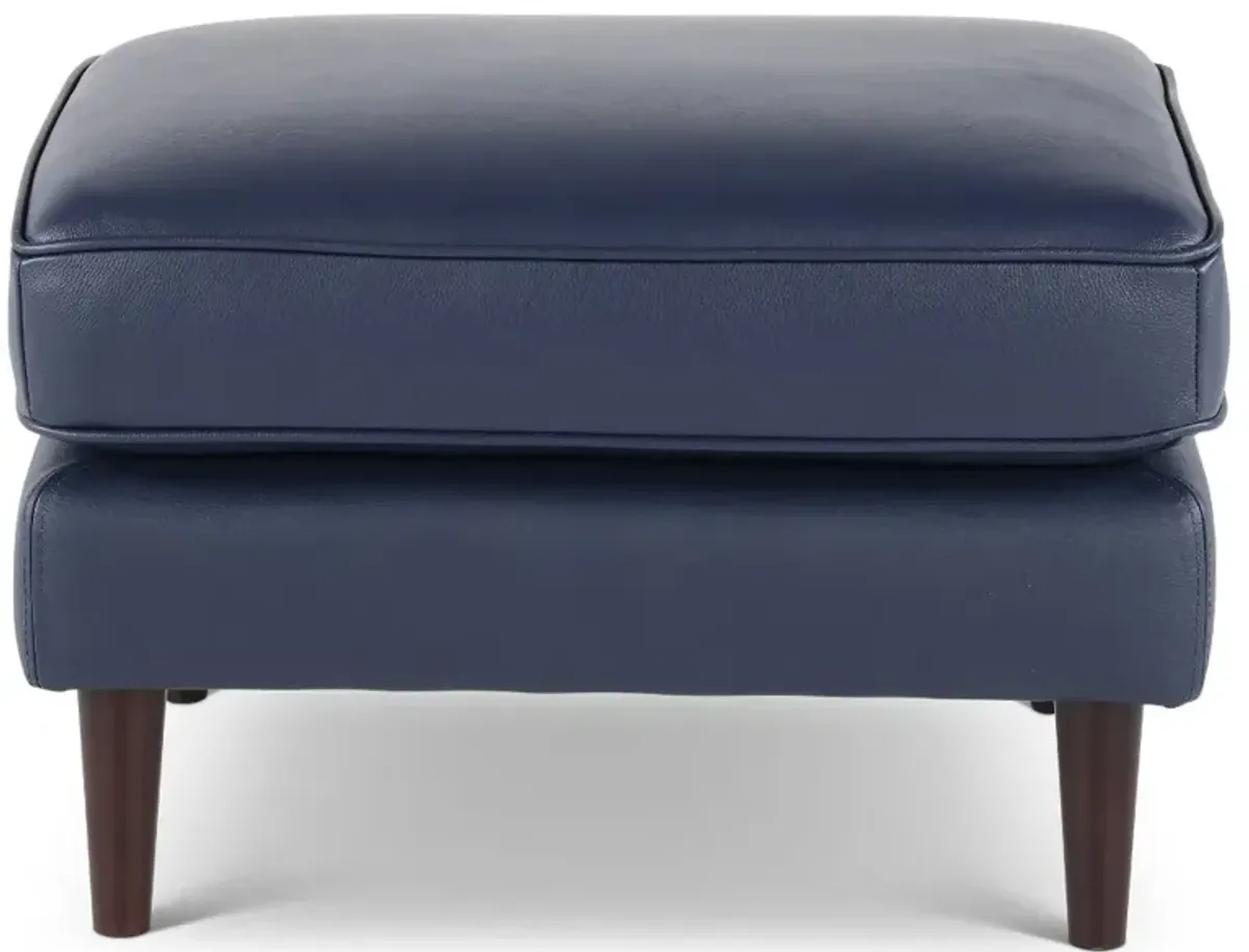 Stark Blue Leather Ottoman