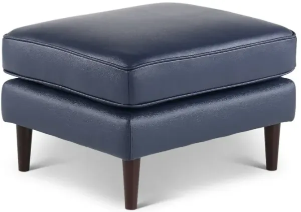 Stark Blue Leather Ottoman