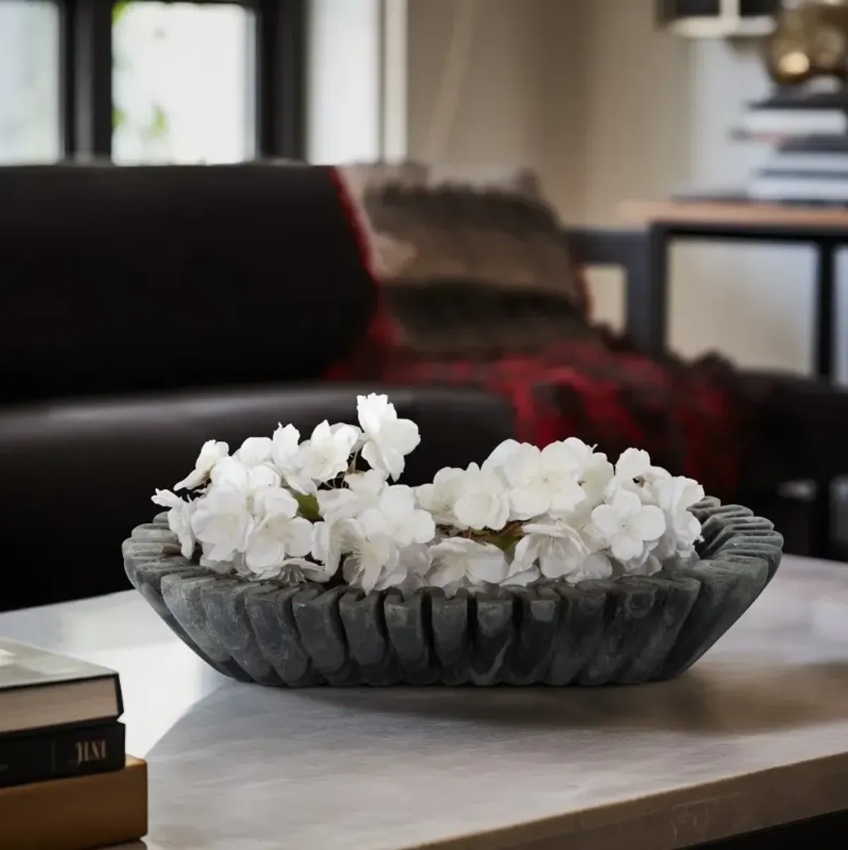Arkin 16" Gray Wavy Marble Bowl