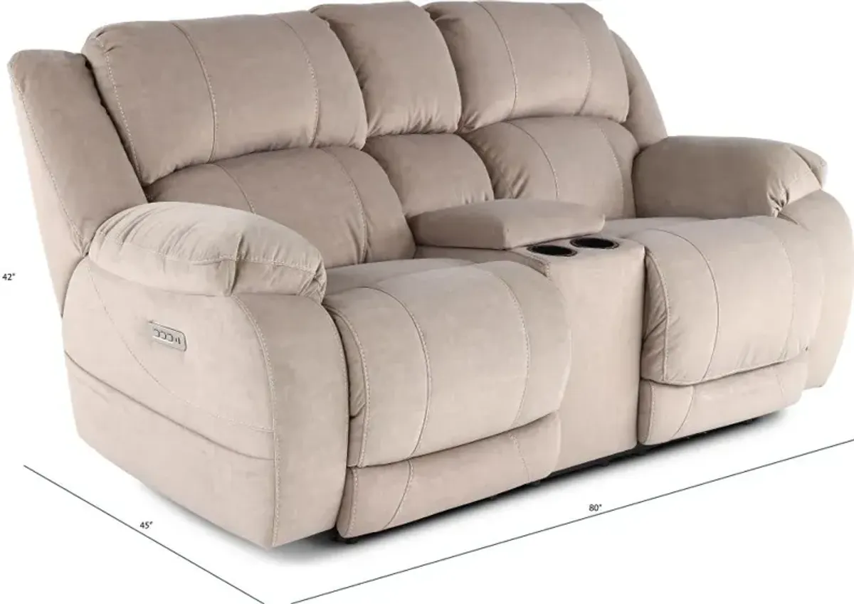 Port Arthur Khaki Power Reclining Loveseat with Console