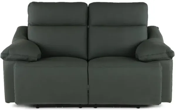 Istanbul Dark Green Leather Power Reclining Loveseat with Power Headrests