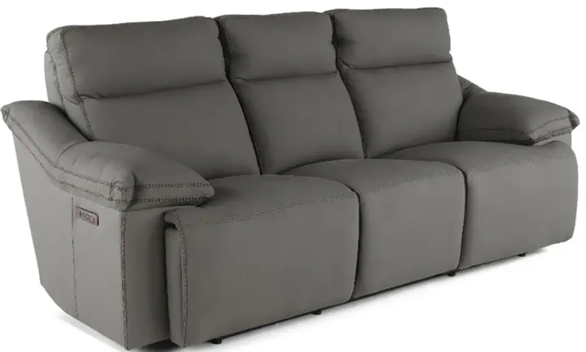 Istanbul Gray Leather Power Reclining Sofa with Power Headrests
