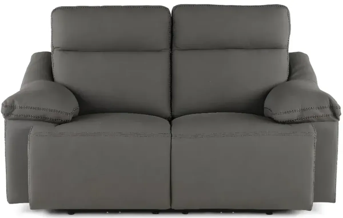 Istanbul Gray Leather Power Reclining Loveseat with Power Headrests