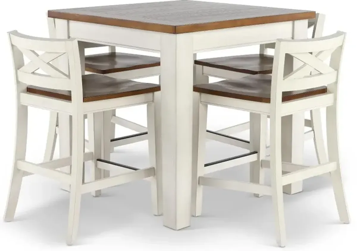 Lindale White and Oak 5 Piece Counter Height Dining Set