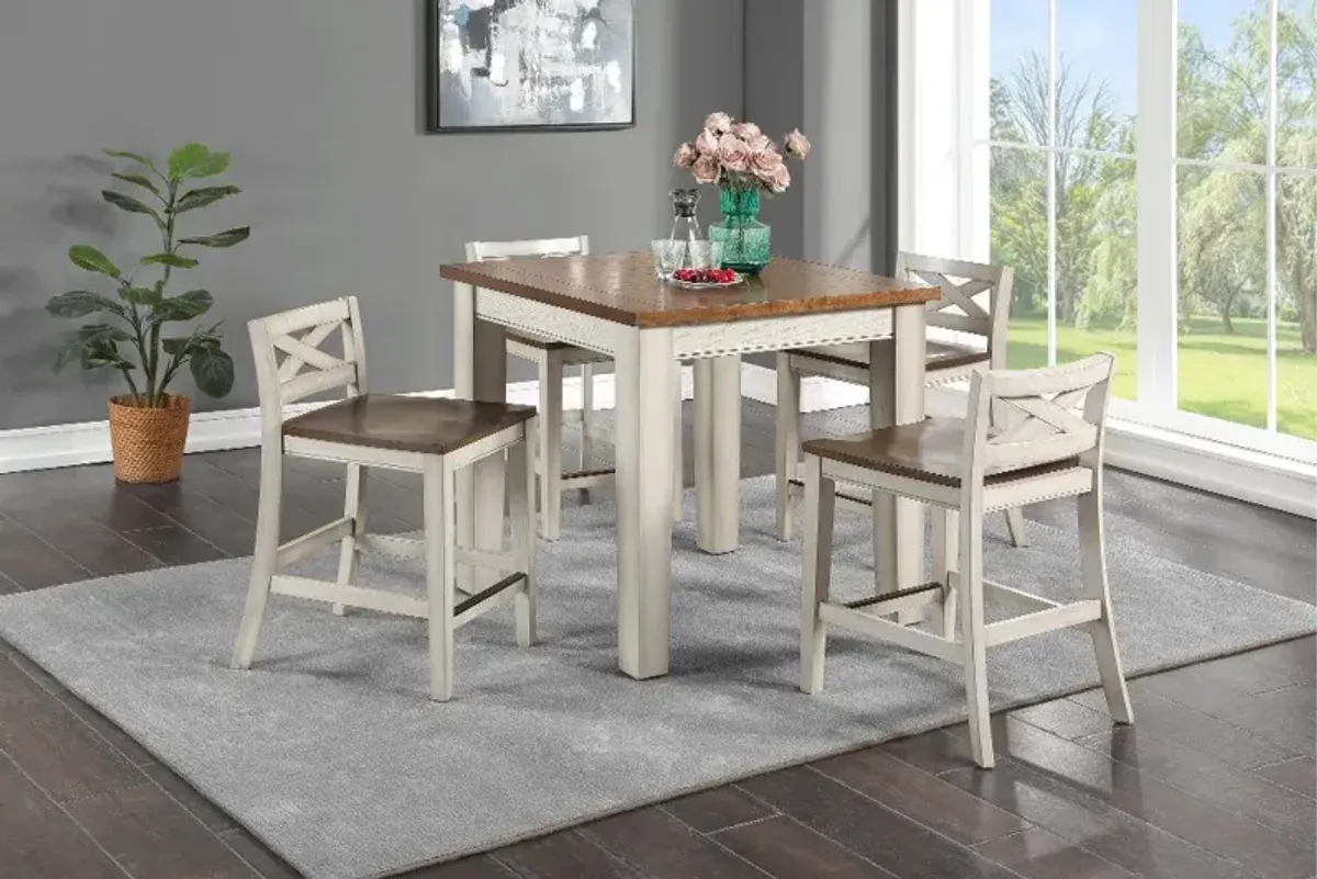 Lindale White and Oak 5 Piece Counter Height Dining Set