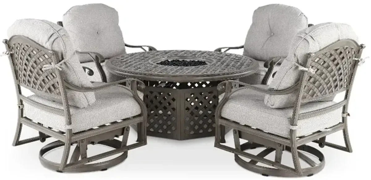 Macan 5 Piece Gray and Off-White Patio Fire Pit Set