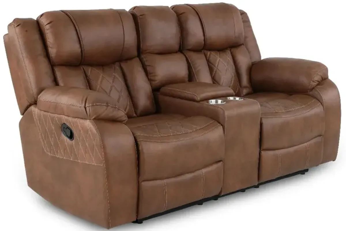 Lux Brown Reclining Loveseat with Console