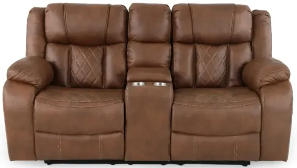Lux Brown Reclining Loveseat with Console