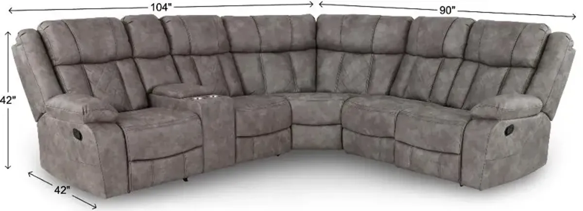 Lux Gray 3-Piece Reclining Sectional