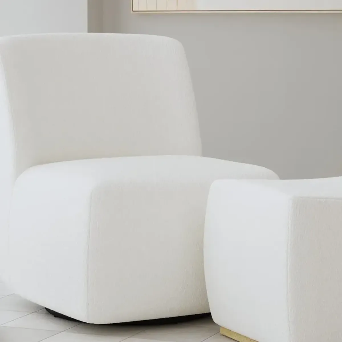 Nico White Boucle Chair and Ottoman