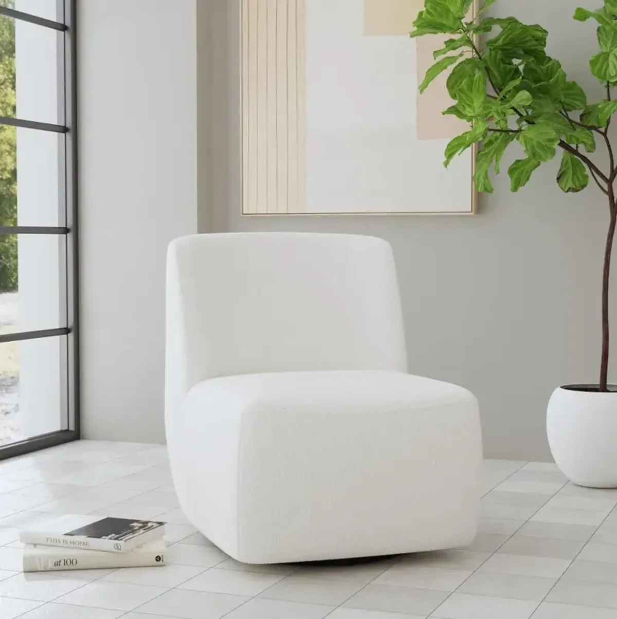 Nico White Boucle Swivel Chair