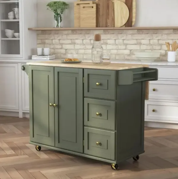 Dolly Madison Sage Kitchen Cart with Brass Hardware