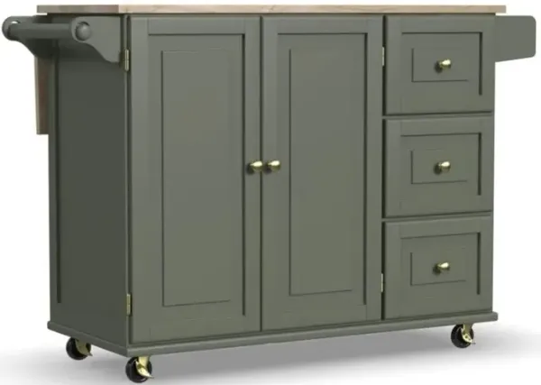 Dolly Madison Sage Kitchen Cart with Brass Hardware