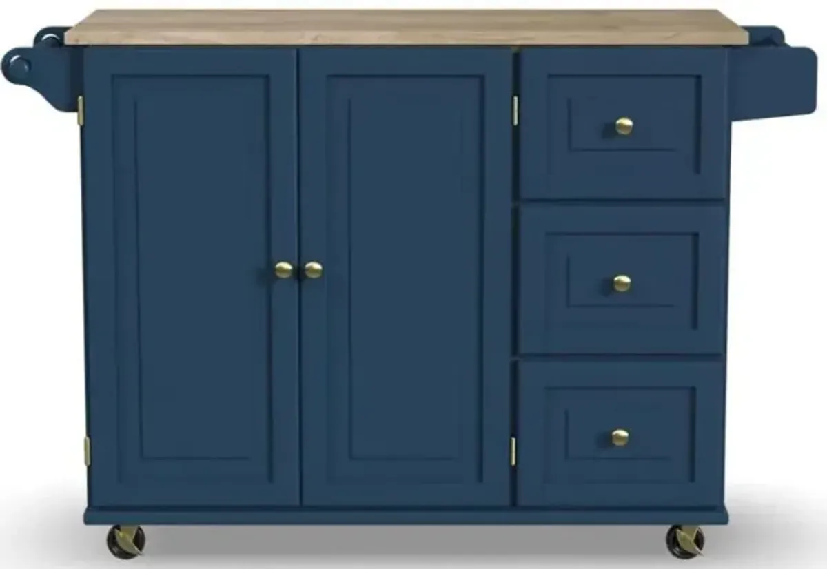 Dolly Madison Blue Kitchen Cart with Brass Hardware