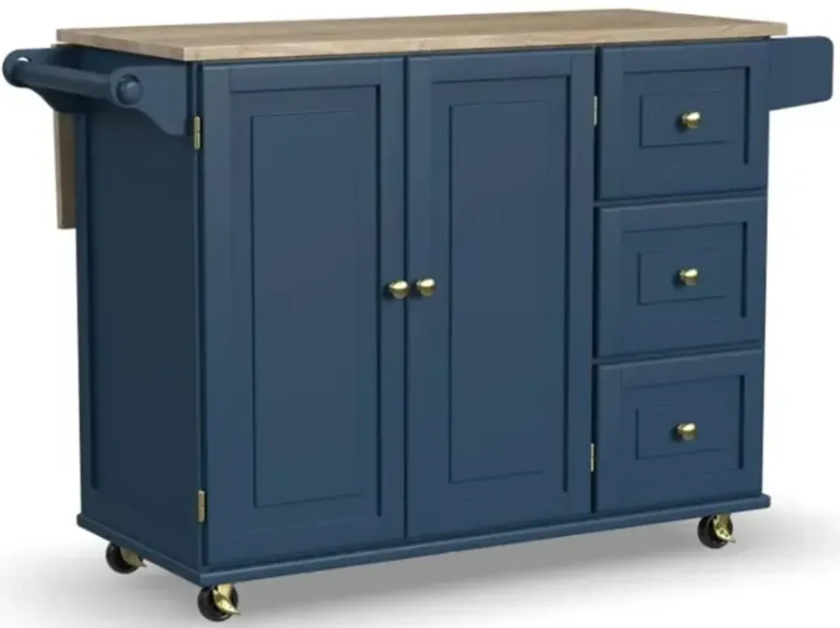 Dolly Madison Blue Kitchen Cart with Brass Hardware