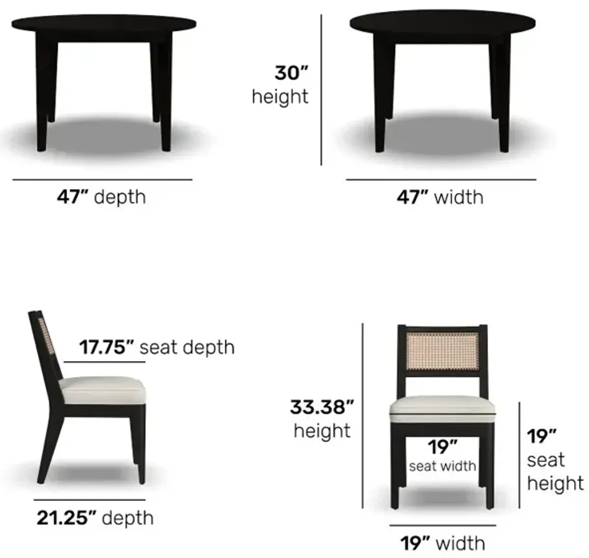 Brentwood Black Round Table and 4 Chairs