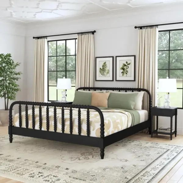 Spindle King Black Bed and Nightstands
