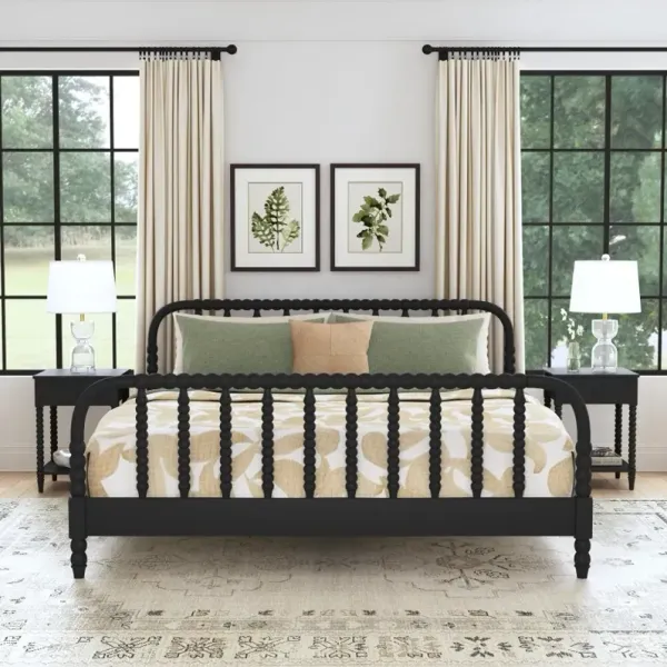 Spindle King Black Bed and Nightstands
