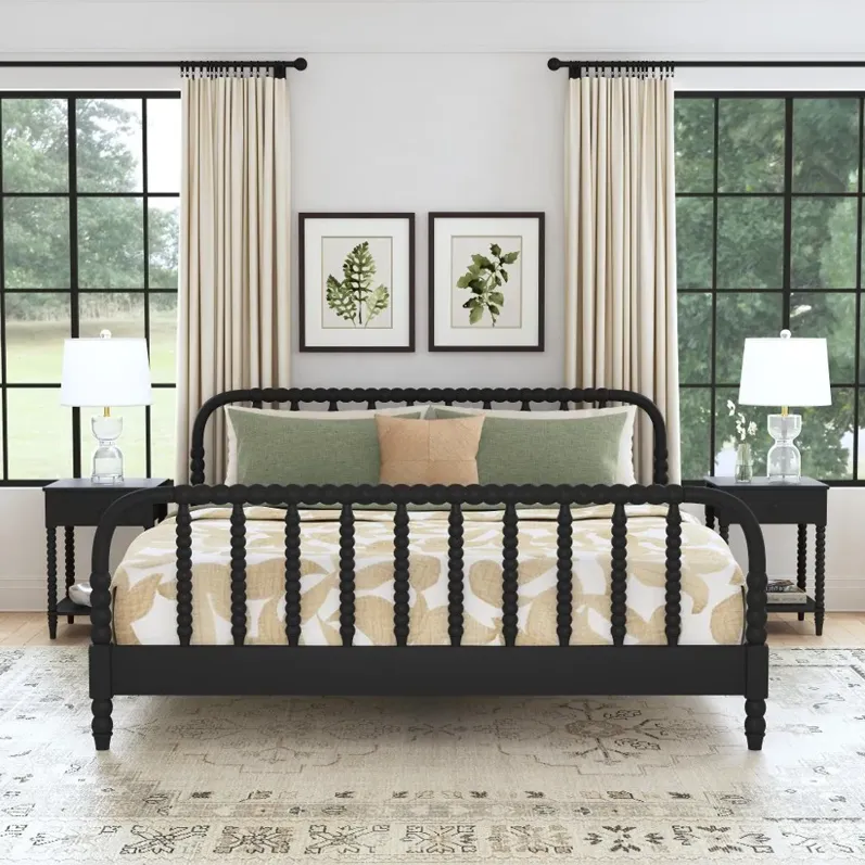 Spindle King Black Bed and Nightstands