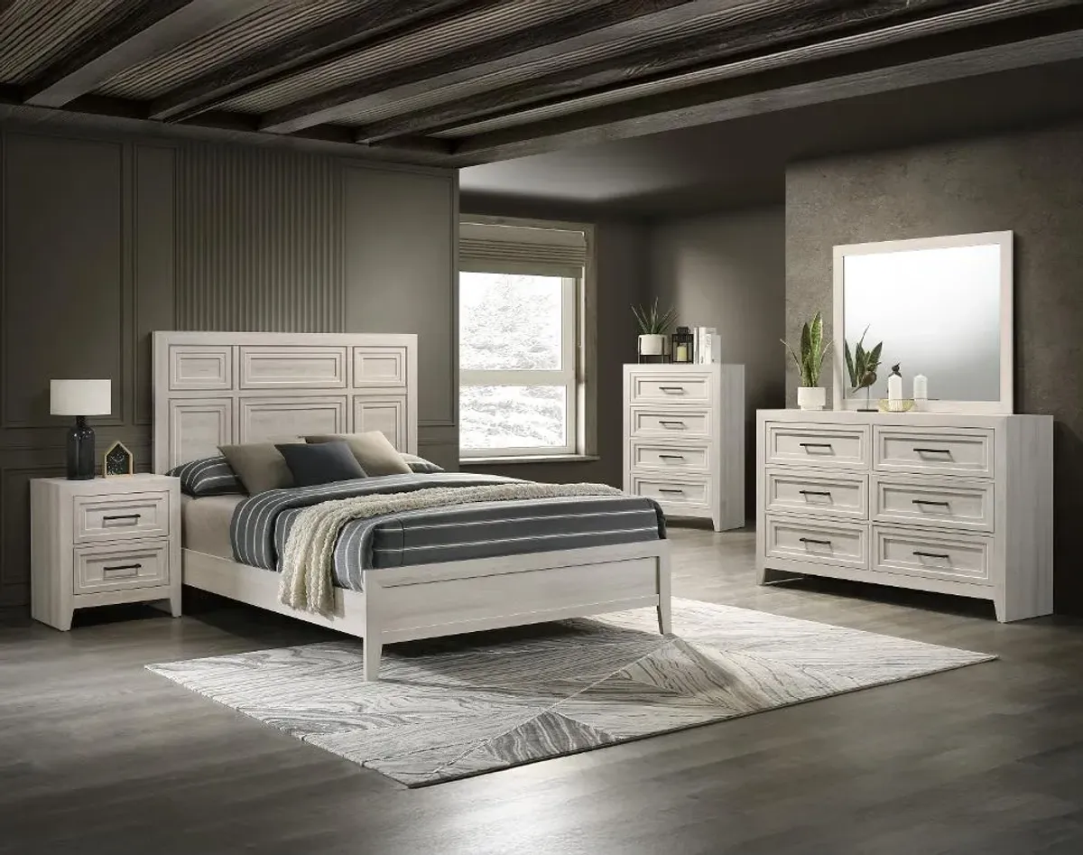 Lorraine Antique White 4 Piece Queen Bedroom Set