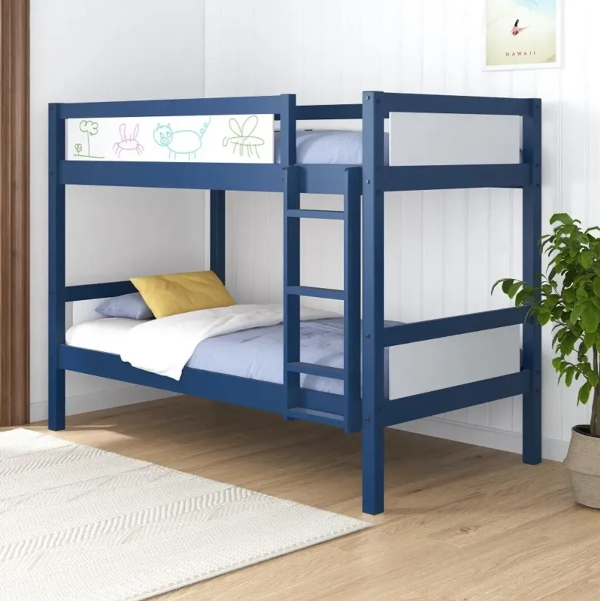 Adrian Navy Blue Wood Twin over Twin Bunk Bed