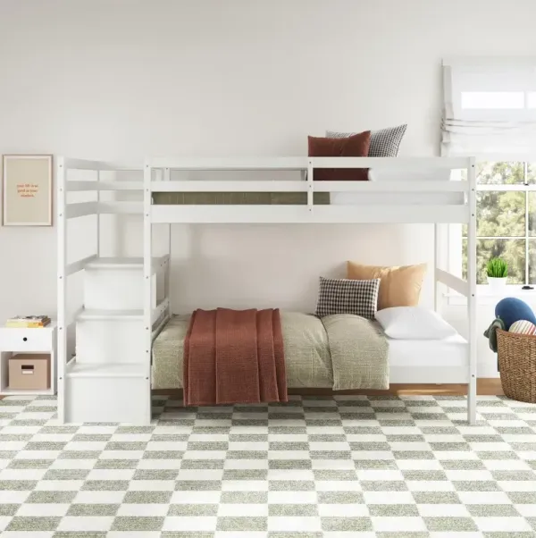 Little Seeds Zaire White Wood Twin over Twin Bunk Bed with Stairs and Shelves