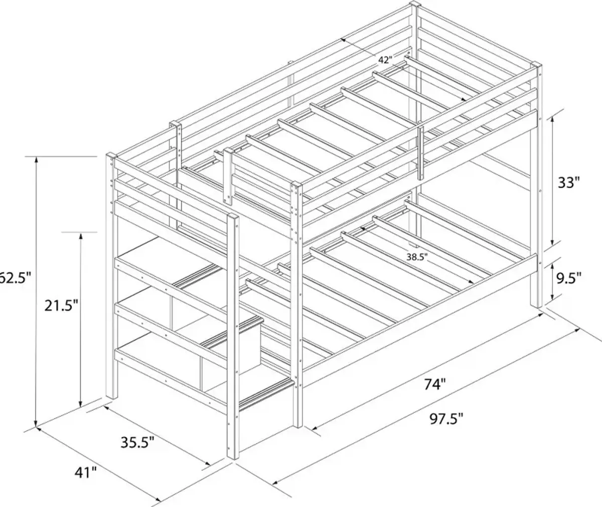 Little Seeds Zaire Mocha Wood Twin over Twin Bunk Bed with Stairs and Shelves