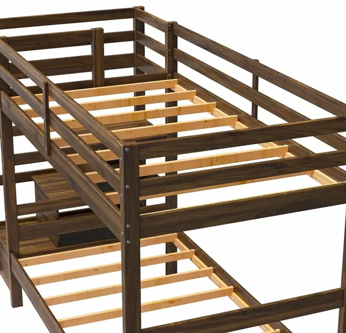 Little Seeds Zaire Mocha Wood Twin over Twin Bunk Bed with Stairs and Shelves