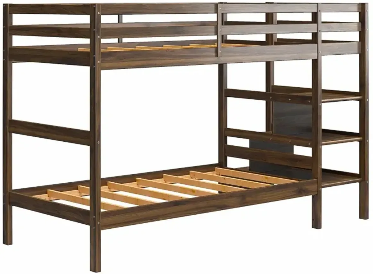 Little Seeds Zaire Mocha Wood Twin over Twin Bunk Bed with Stairs and Shelves
