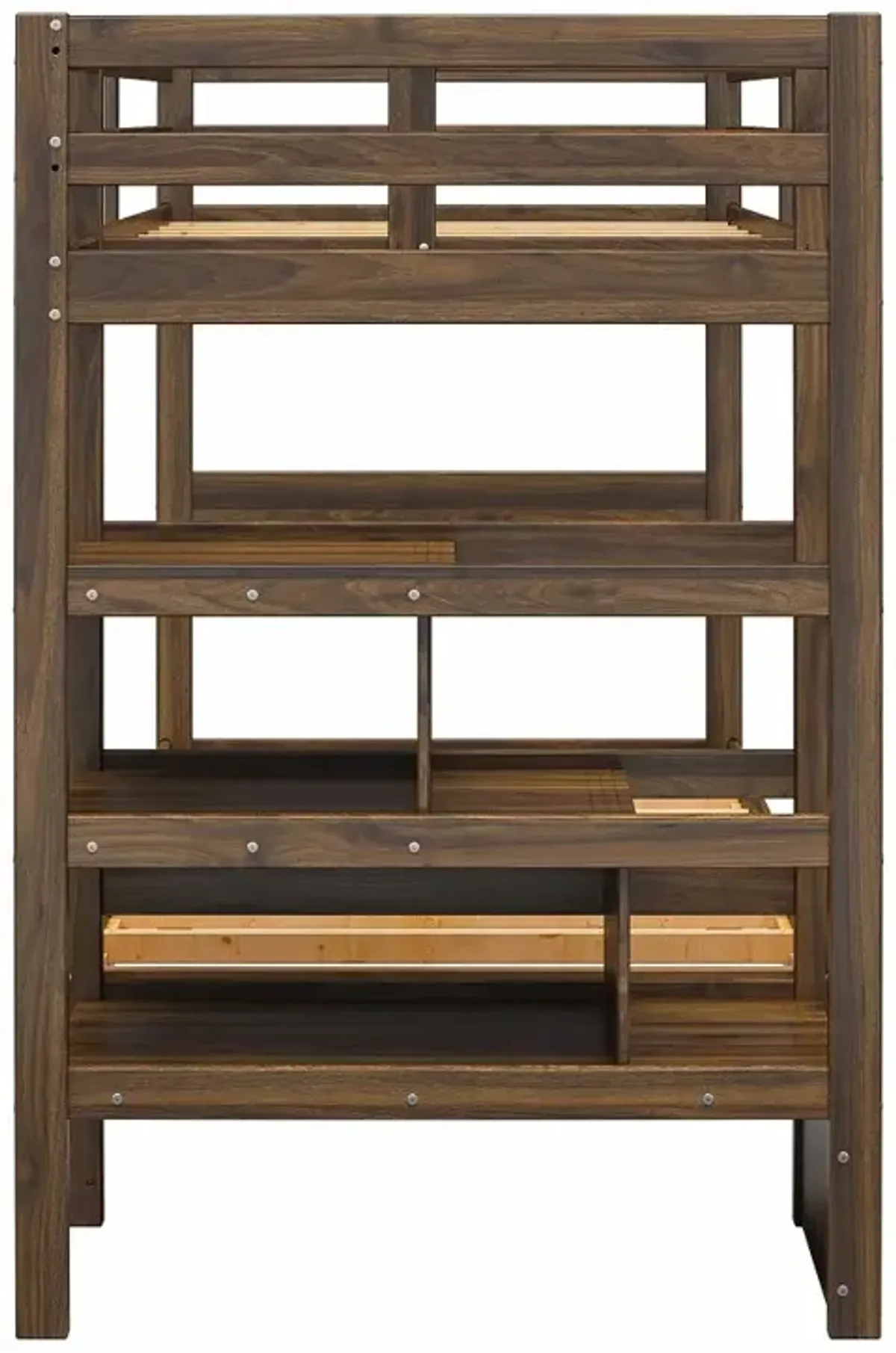 Little Seeds Zaire Mocha Wood Twin over Twin Bunk Bed with Stairs and Shelves