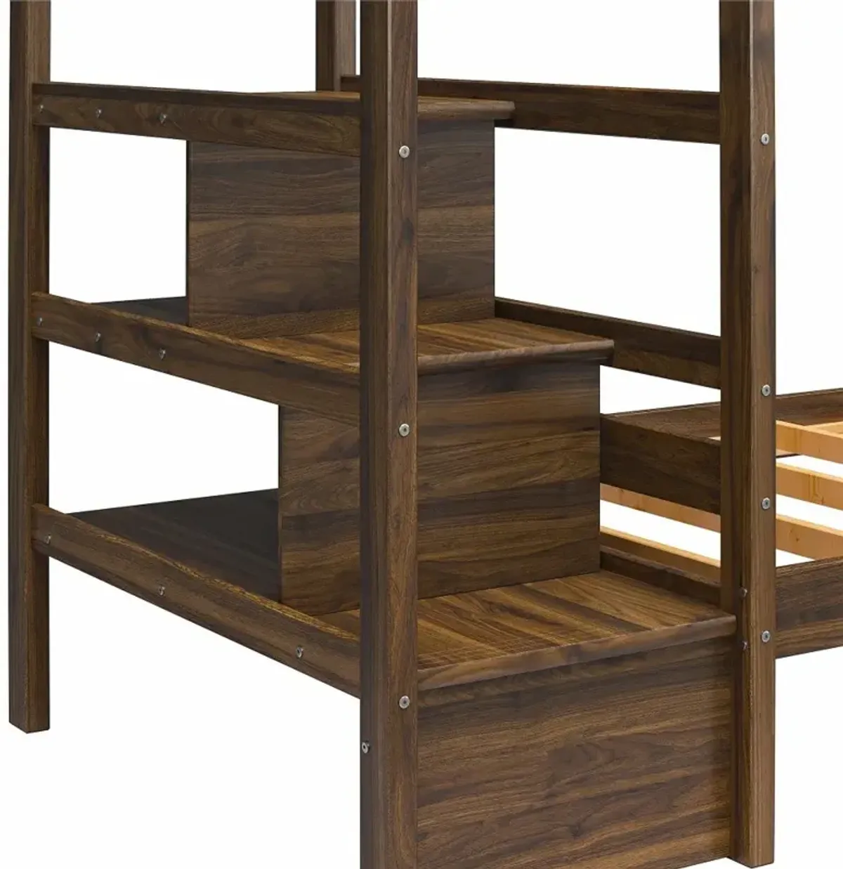 Little Seeds Zaire Mocha Wood Twin over Twin Bunk Bed with Stairs and Shelves