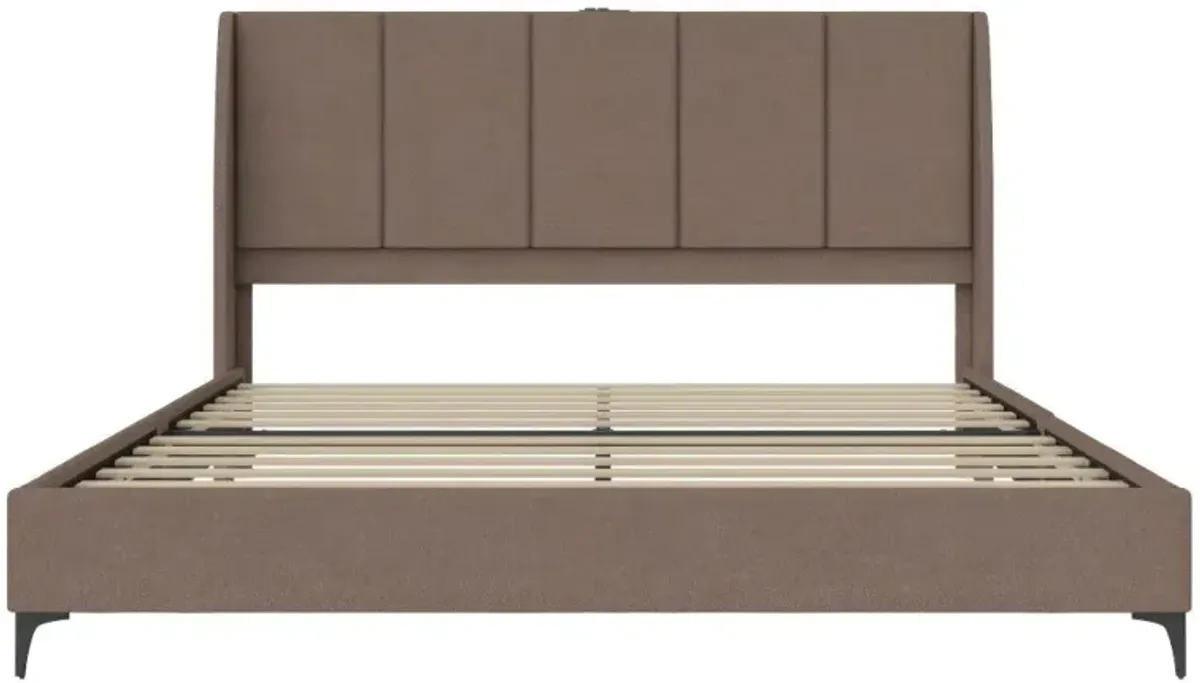 Lamora Taupe Upholstered King Bed with USB