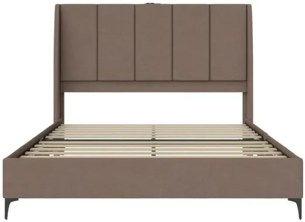 Lamora Taupe Upholstered Queen Bed with USB