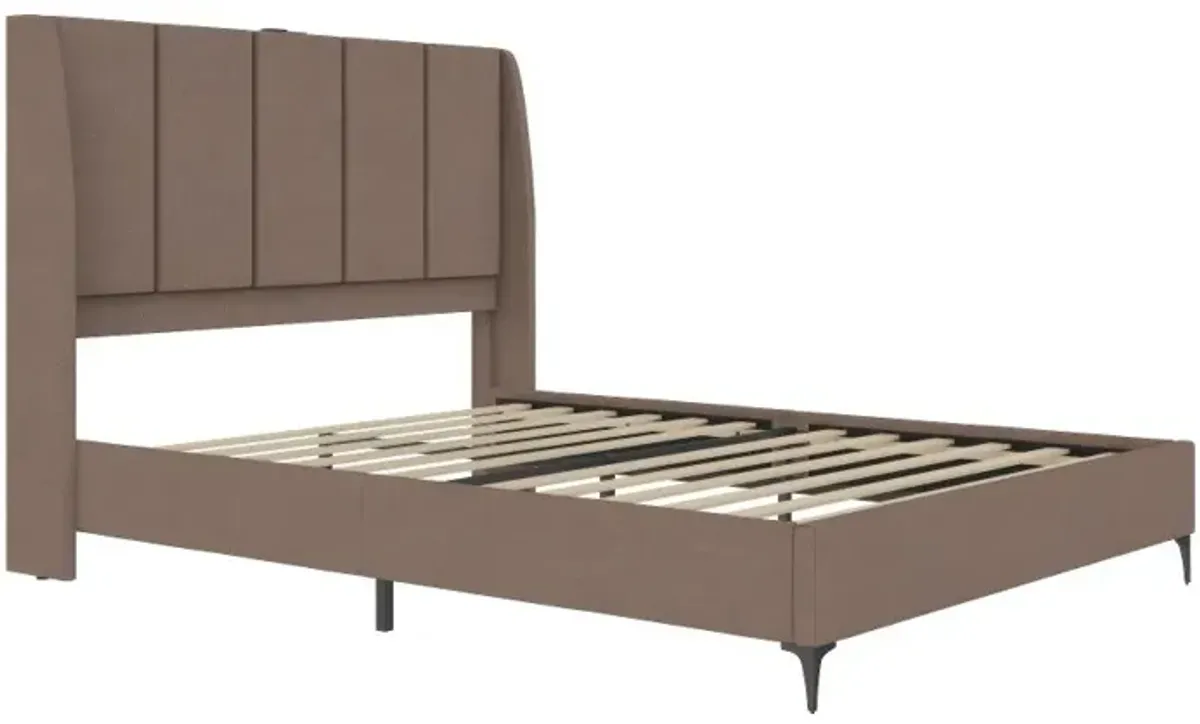Lamora Taupe Upholstered Queen Bed with USB