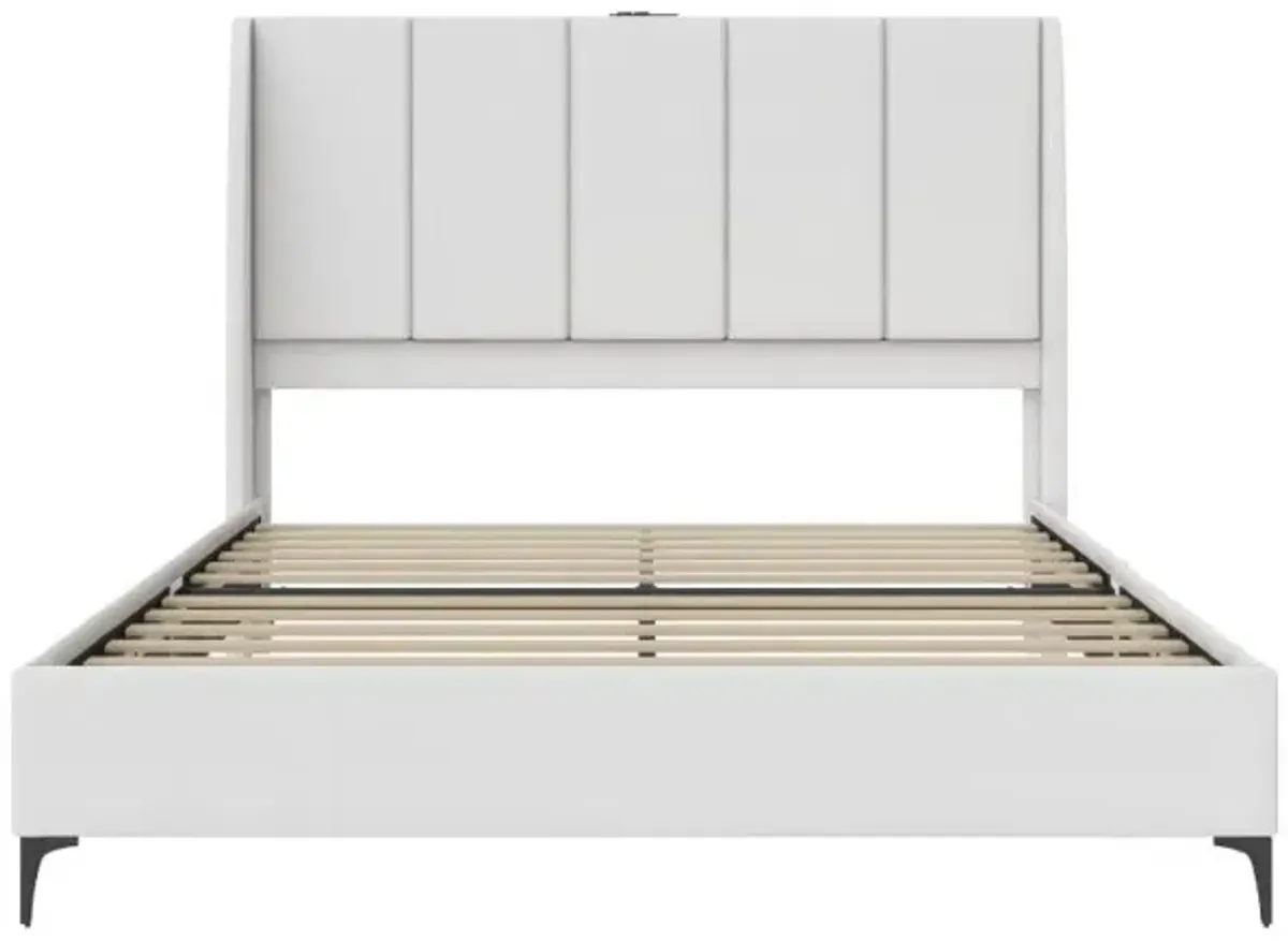 Lamora Light Gray Upholstered Queen Bed with USB