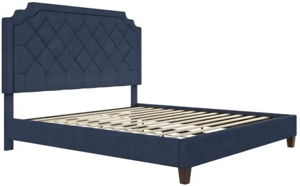 Eloise Navy Blue Chenille Upholstered Platform King Bed