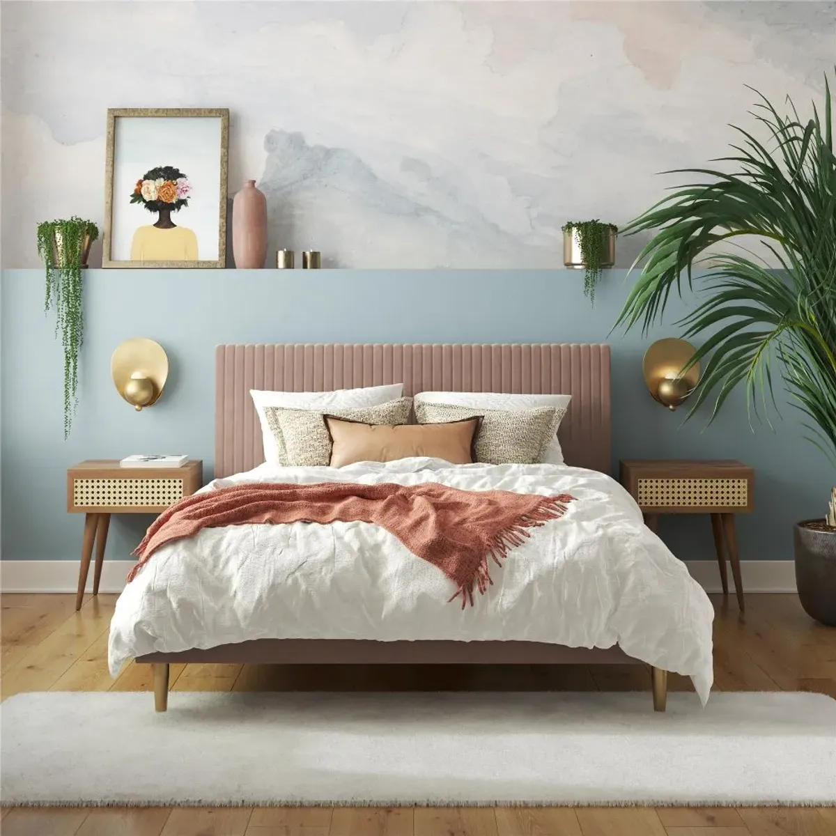 Mr. Kate Daphne Blush Velvet Upholstered Queen Bed