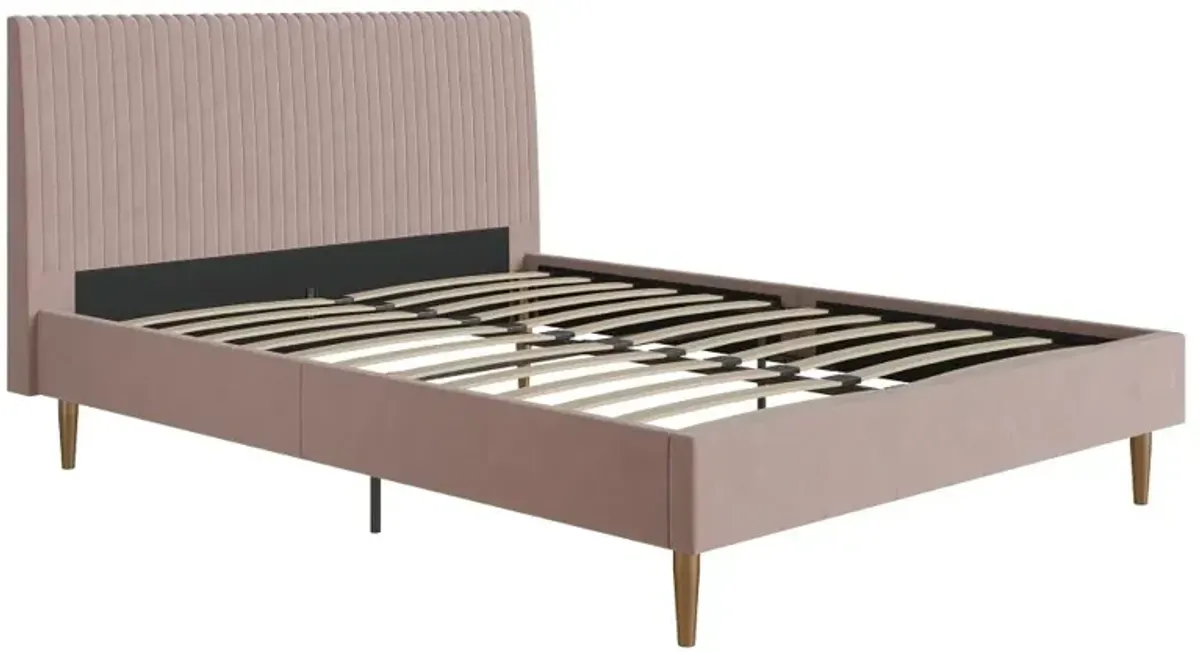Mr. Kate Daphne Blush Velvet Upholstered Queen Bed