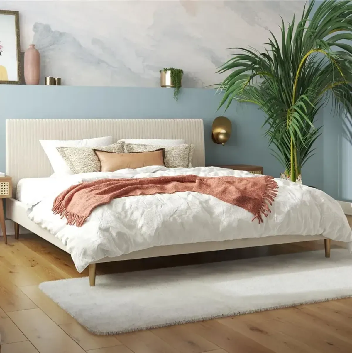 Mr. Kate Daphne Ivory Velvet Upholstered King Bed