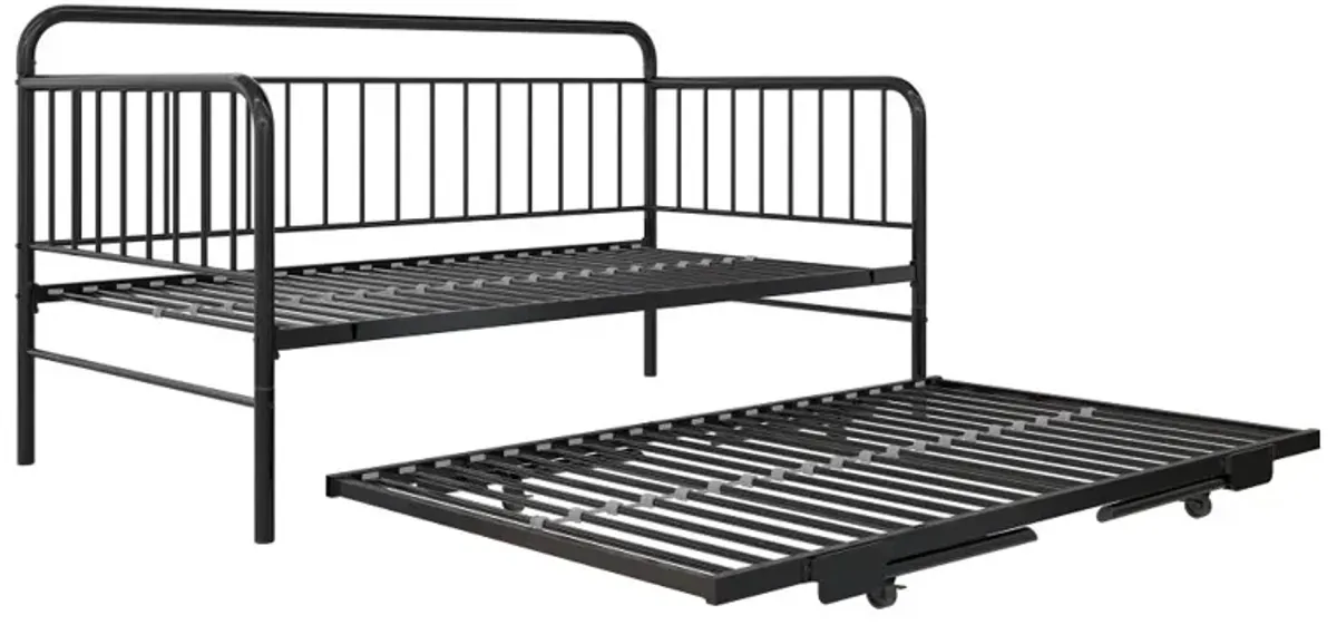 Oddny Black Metal Twin Daybed with Pop Up Trundle Bed