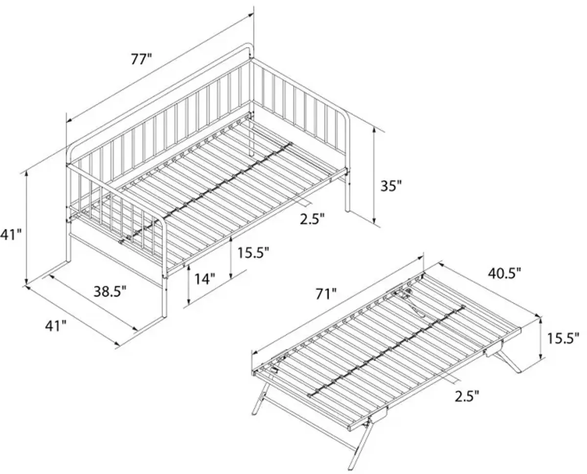 Oddny Black Metal Twin Daybed with Pop Up Trundle Bed
