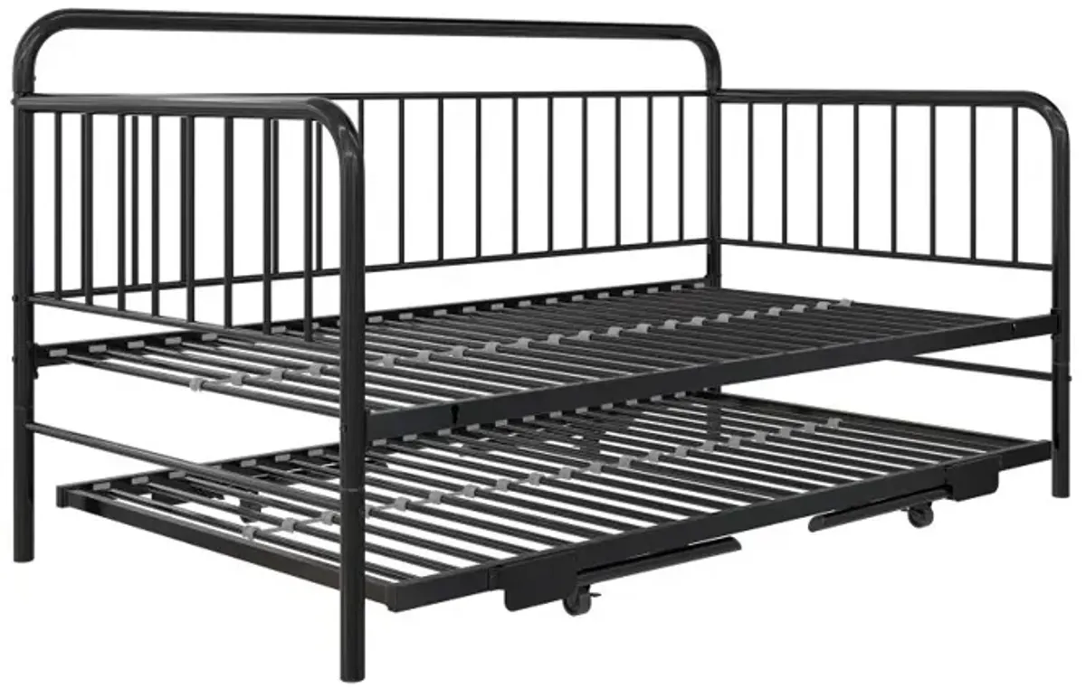 Oddny Black Metal Twin Daybed with Pop Up Trundle Bed
