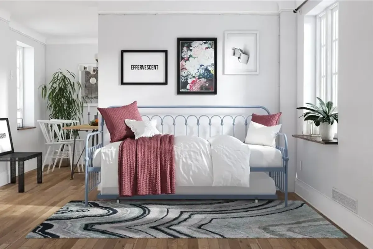 Bright Pop Stone Blue Metal Twin Daybed with Trundle