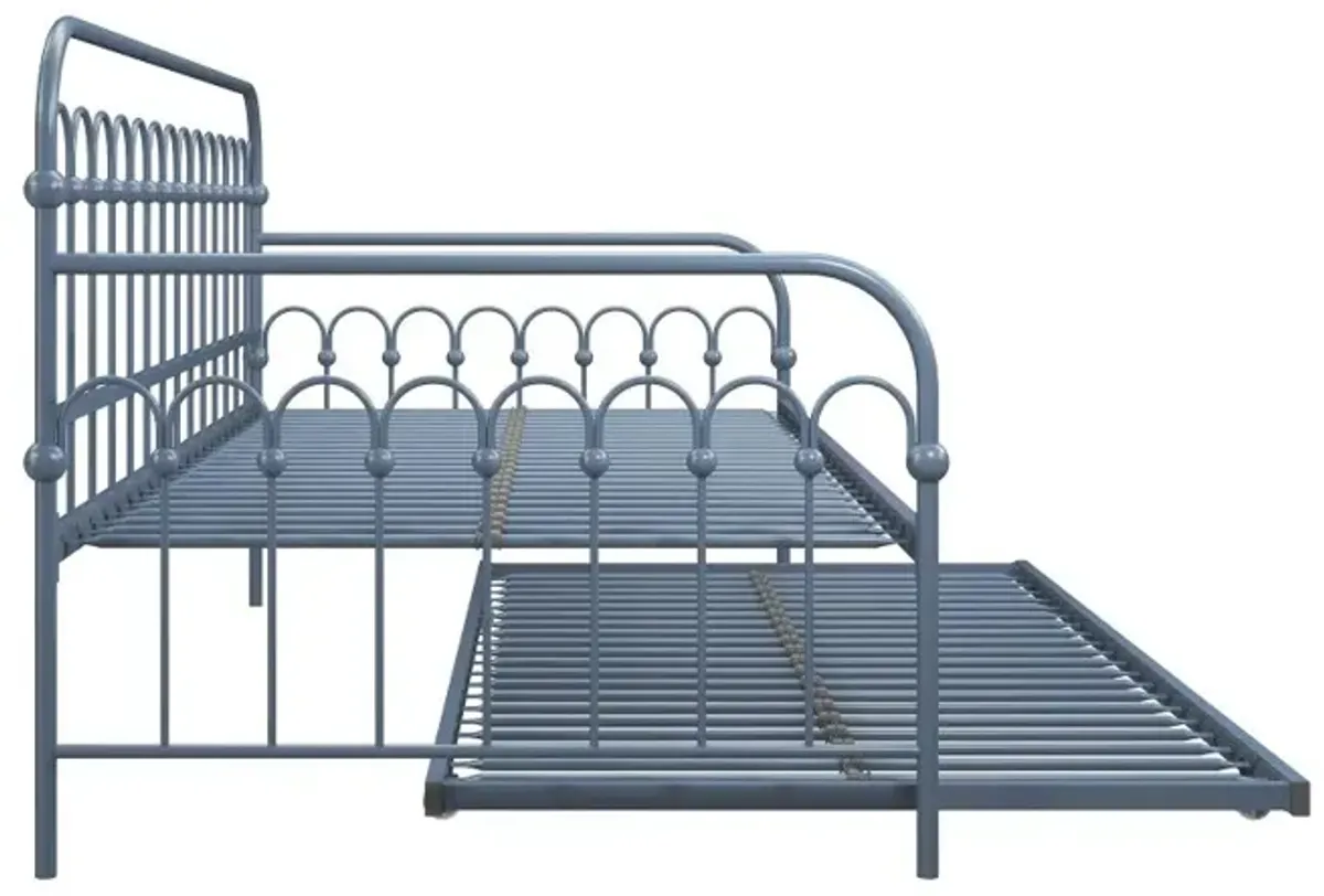 Bright Pop Stone Blue Metal Twin Daybed with Trundle